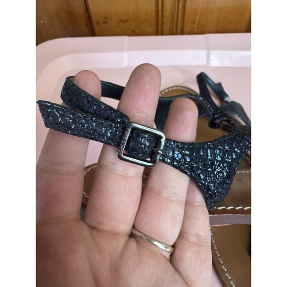 TORY BURCH NAVY BLUE GLITTER & RHINESTONE T STRAP SANDALS THONGS SIZE 8 - Picture 5 of 11